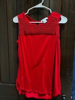 Liz Claiborne Bright Red Crochet Yoke Tank